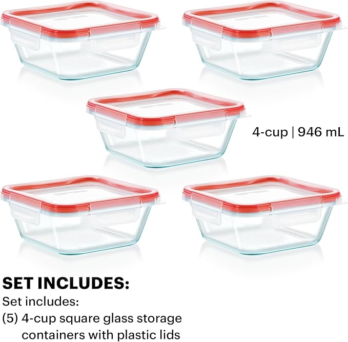 Pyrex Freshlock Glass Food Storage Containers Set, Airtight & Leakproof Plastic - Image 2
