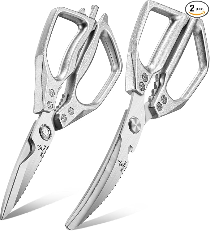Heavy Duty Kitchen Shears for Bone Cutting, 2 Pack Ultra Sharp Poultry Scissors by CIVIREVIC