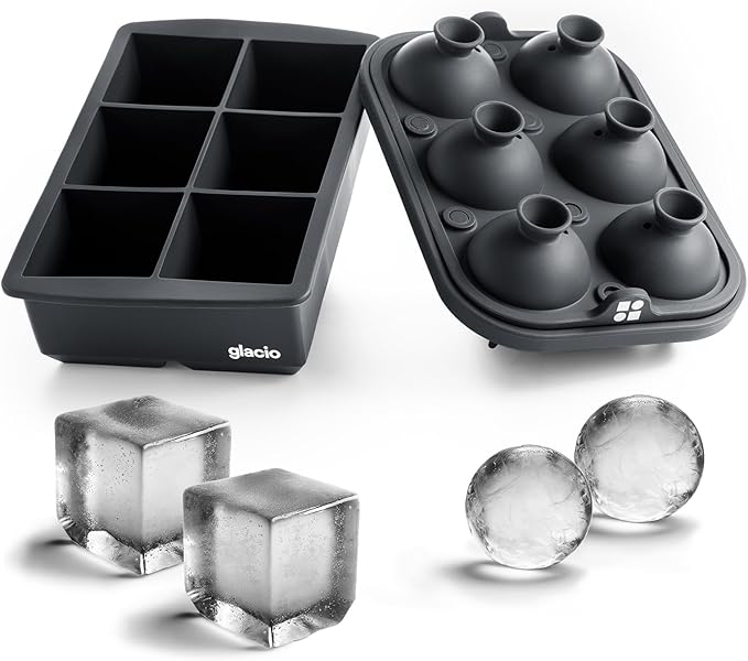 Ice Cube Molds – Large Silicone Ice & Sphere Mold Combo by glacio