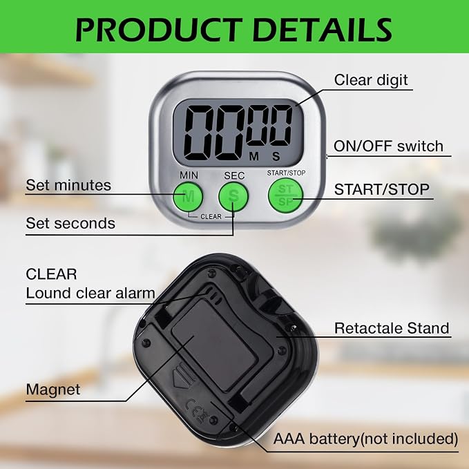 Leumoi 24 Pcs Digital Kitchen Timers Magnetic Back Timers Bulk Large Screen - Image 3