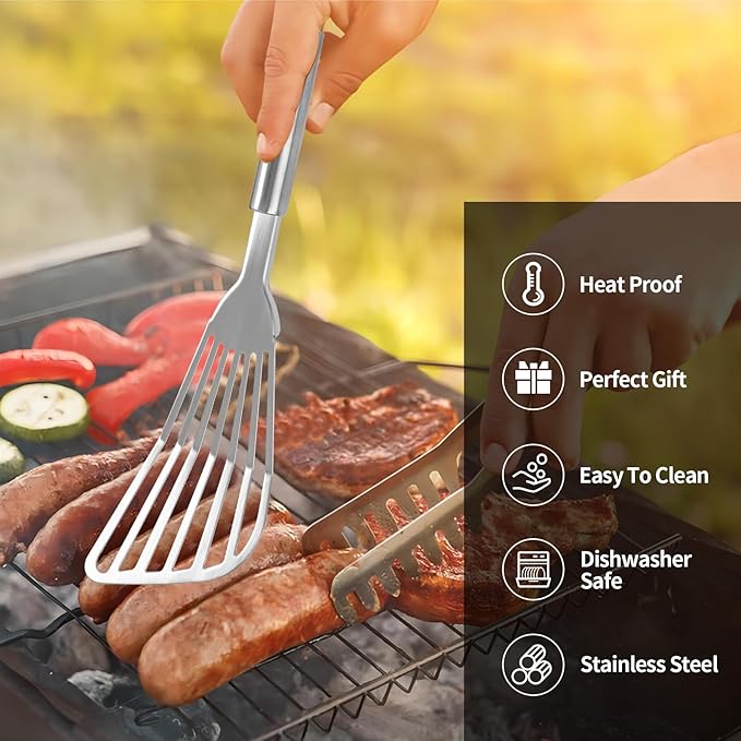 2Pack Fish Spatula Stainless Steel, Premium Fish Turner Spatula, Flexible - Image 4