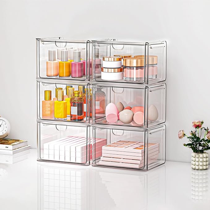 caktraie Acrylic Storage Drawers Set of 6, Plastic Organizer Bins - Image 2