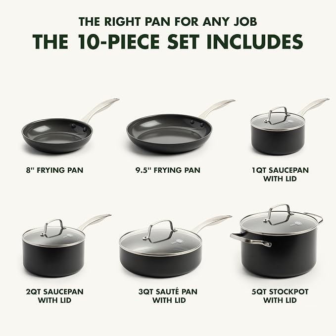 GreenPan Canterbury 10 Piece Cookware Pot and Pans Set, Hard Anodized PFAS-Free - Image 3