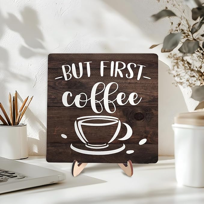Vintage Coffee Bar Wooden Plaque Desk Sign, Farmhouse Wood Plaque Tabletop Decor - Image 3