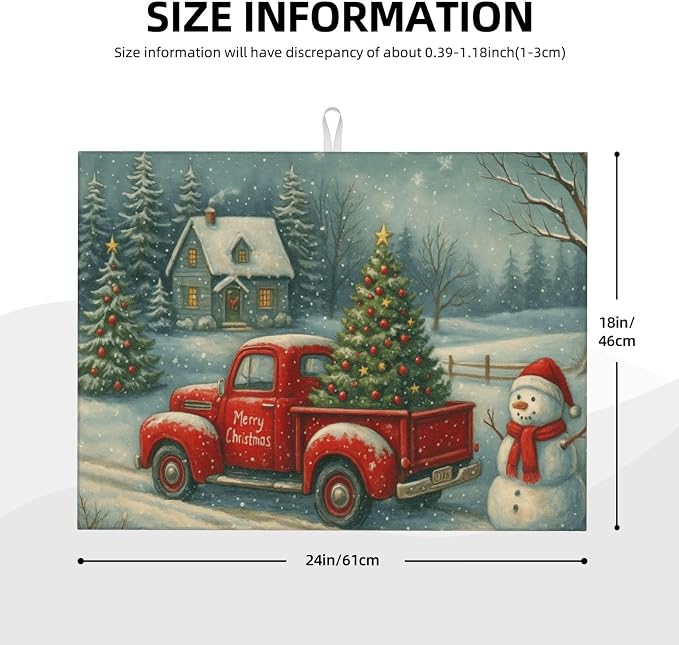 Christmas Red Truck Xmas Tree Snowman Dish Drying Mats - Image 3