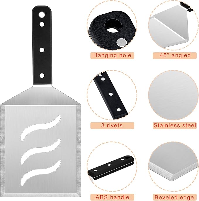 HaSteeL Metal Spatula Set, Heavy Duty Stainless Steel Large Griddle Spatula - Image 3