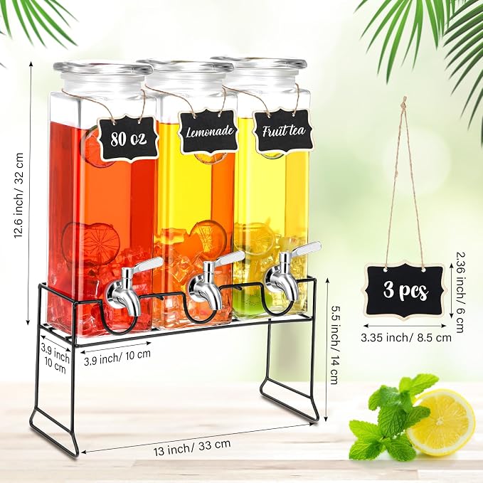 3 Pack 80 oz Tall Glass Drink Dispenser - Image 3