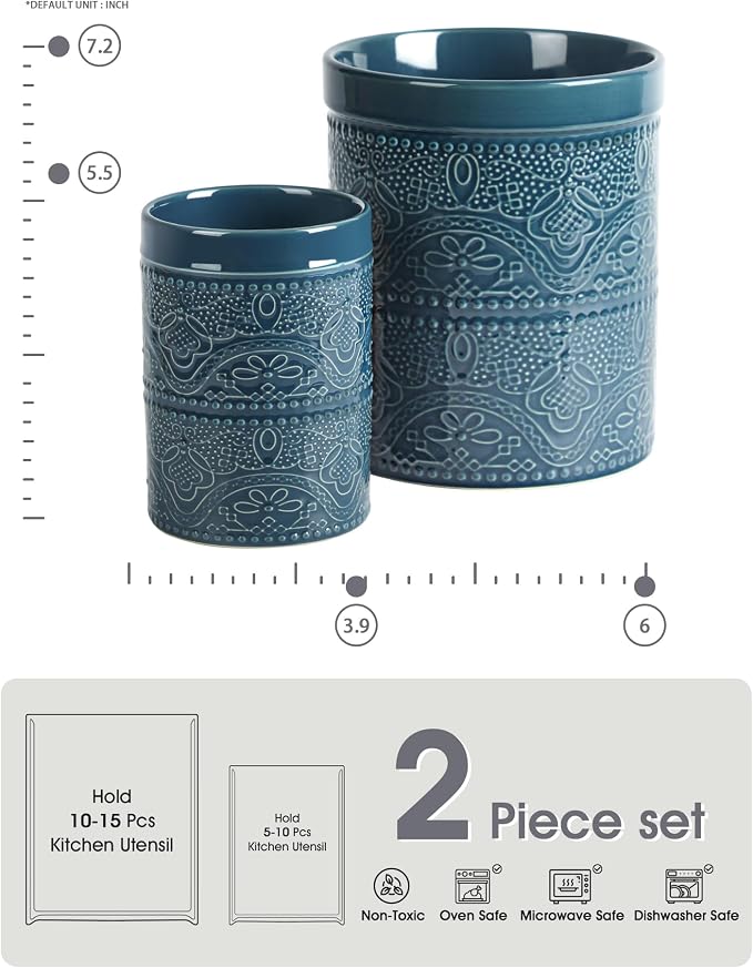 FUN ELEMENTS Kitchen Utensil Holder, 7.2+5.5" Super Large Utensil Crock Heavy - Image 4
