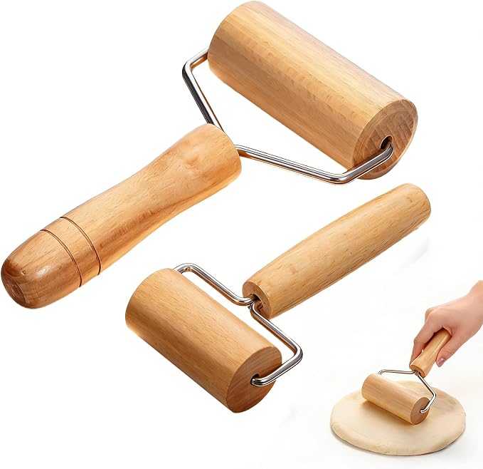 2 Pack Small Rolling Pin Wooden Dough Roller Pizza French Mini Baking roller Set by Unknown