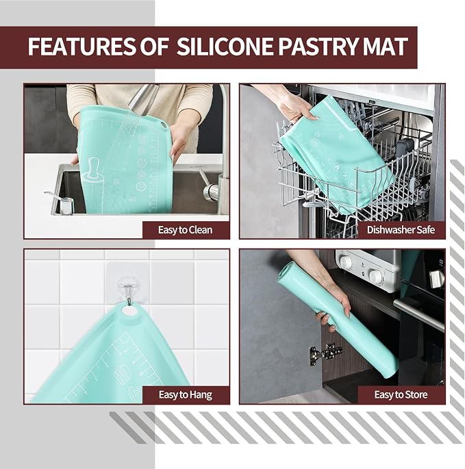 Silicone Baking Mat 20"L x 28"W, Extra Thick Dough Rolling Pad - Image 7