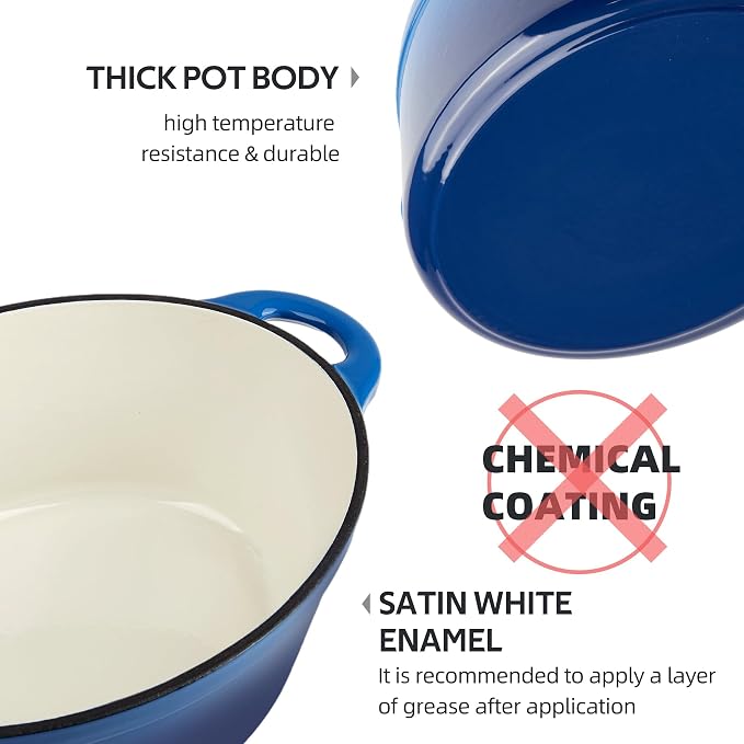 5.5 Quart Oval Enameled Cast Iron Dutch Oven Pot - Image 4