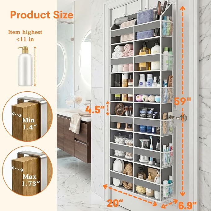 Over the Door Organizer 6 Tiers, Extra Large Behind Door Storage of 12 - Image 4