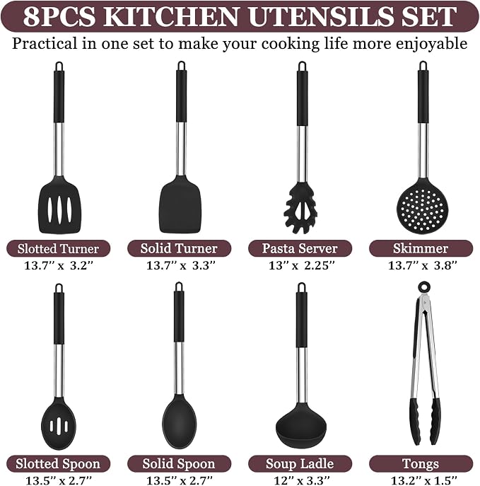 TeamFar Kitchen Utensils Set of 8, Silicone Utensils Kitchen Tools Set - Image 2