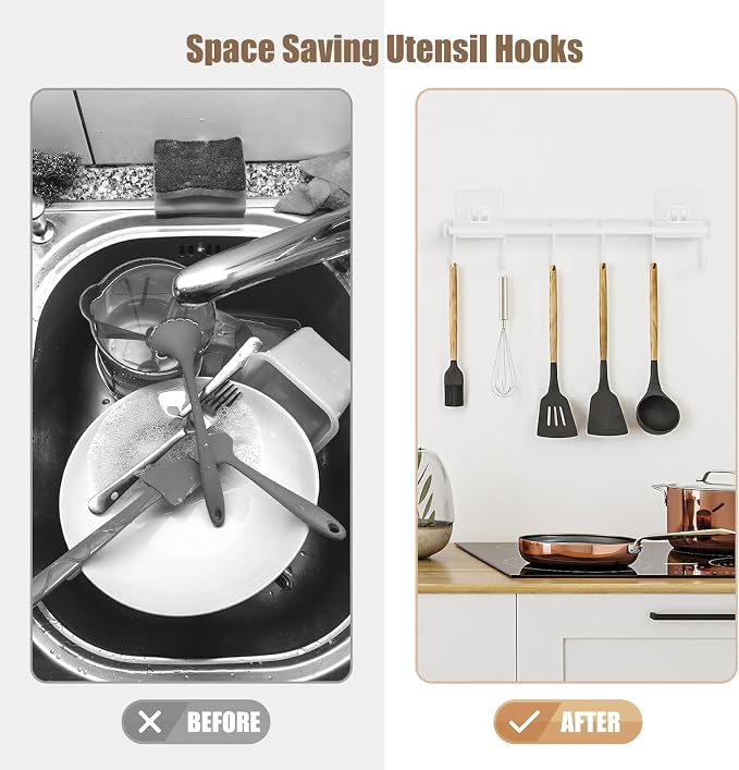 Kitchen Utensil Hanger, Adhesive Utensil Holder Wall Mount Kitchen Rack Rail - Image 4