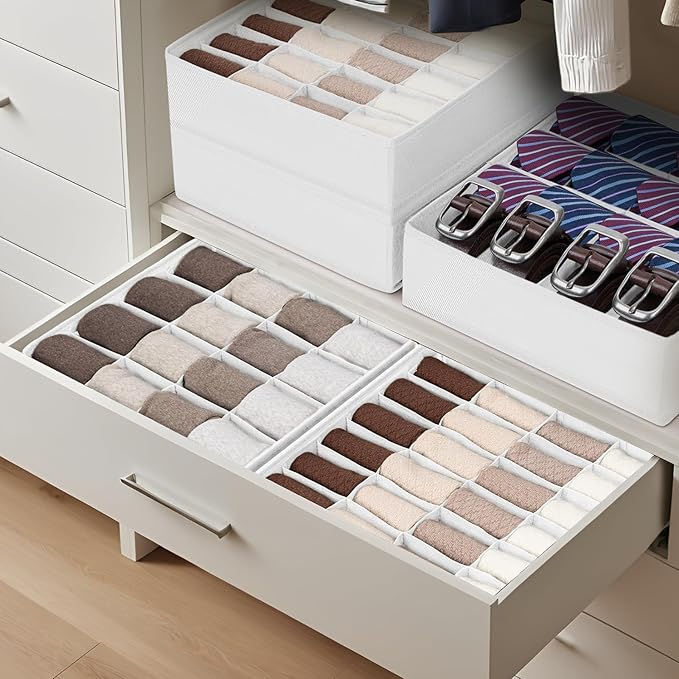Joyoldelf Sock Drawer Organizer Divider 2 Packs Underwear Organizer, 24 Cell + - Image 4