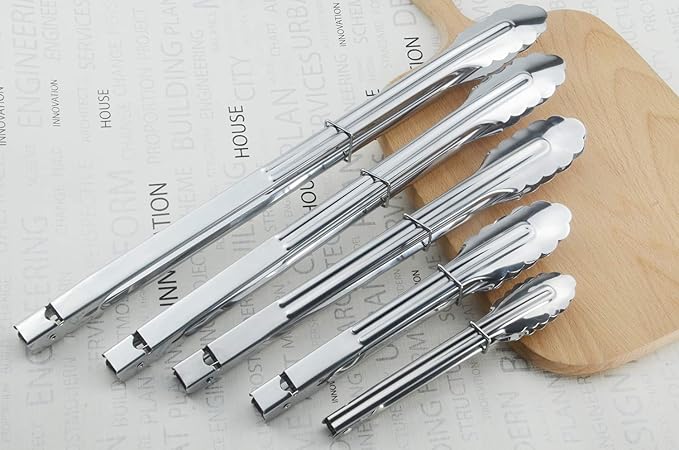 HINMAY Stainless Steel Locking Kitchen Tongs Extra Long Sturdy Heavy Duty Tongs - Image 5