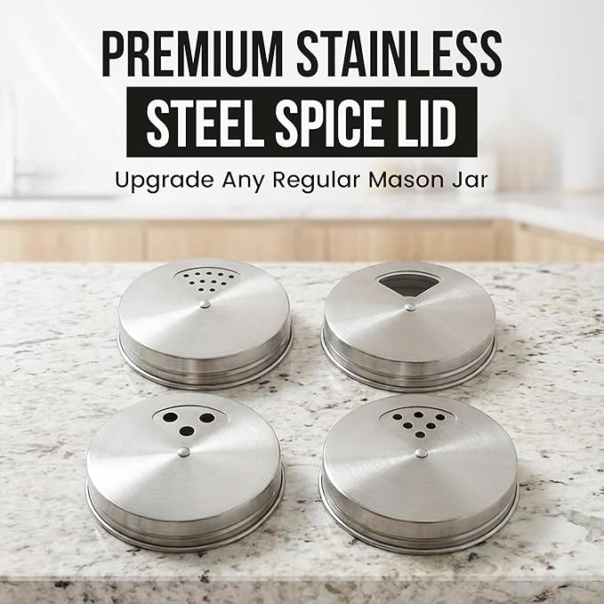 Mason Jar Shaker Lids Stainless Steel – Adjustable Spice & Seasoning Dispenser - Image 2