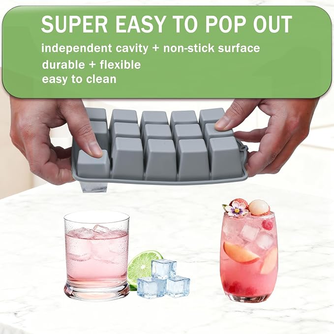 Ice Cube Trays for Freezer, 2 Pack Easy Release Slicone Ice Cube Tray - Image 3