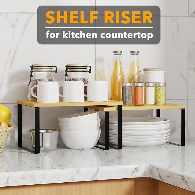 SpaceAid Cabinet Shelf Organizers 2 Pack, Kitchen Counter Rack Shelves Riser - Image 4