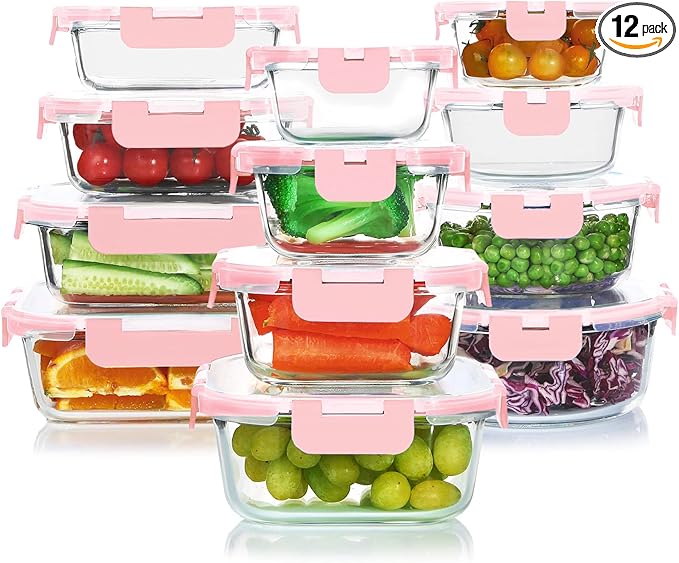 KOMUEE 24 Pieces Glass Food Storage Containers Set, Meal Prep Containers by KOMUEEUS
