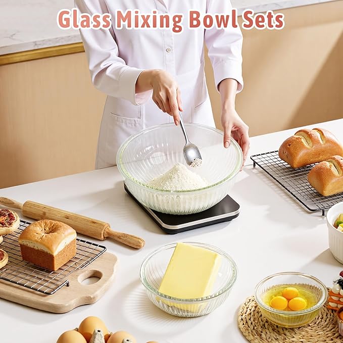 Glass Mixing Bowls with Lids Sets, 5 Packs Glass Bowls with Lids - Image 3