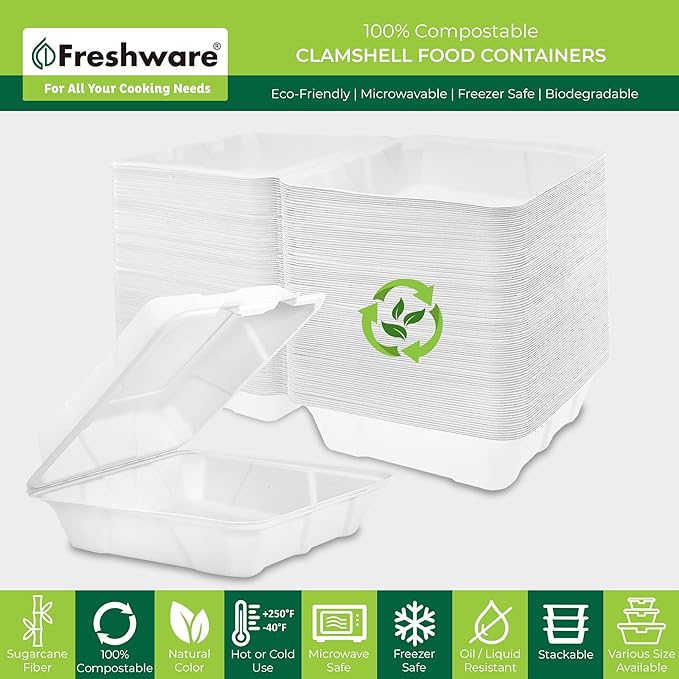 Freshware Compostable Clamshell Food Containers - Image 2
