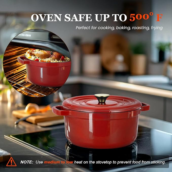 Overmont Enameled Cast Iron Dutch Oven - 5QT Pot - Heavy-Duty Cookware - Image 8