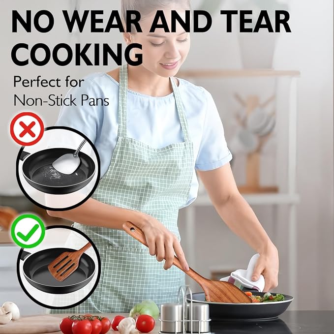 Wooden Spoons for Cooking 6 Piece, Natural Kitchen Utensils Spatula, Smooth - Image 7