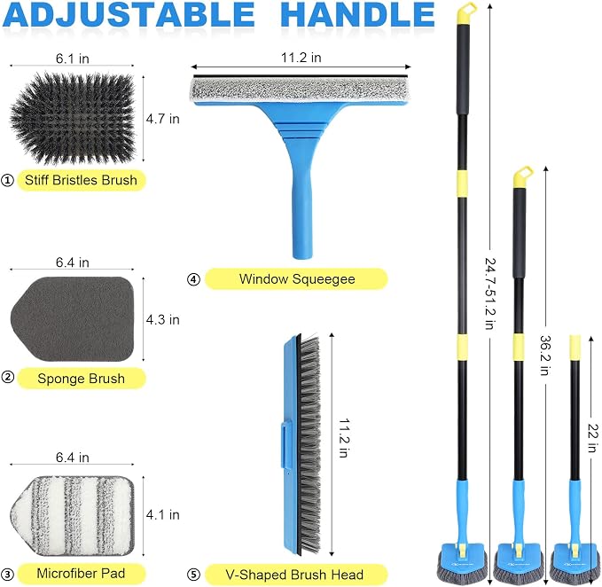 Tile Tub Scrubber Brush with 5 Different Function Cleaning Heads and 51" - Image 2