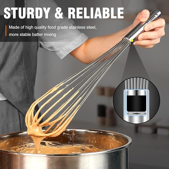 Walfos Whisk, 14in Large Whisks, Heavy Duty Stainless Steel Wire Whisk - Image 2