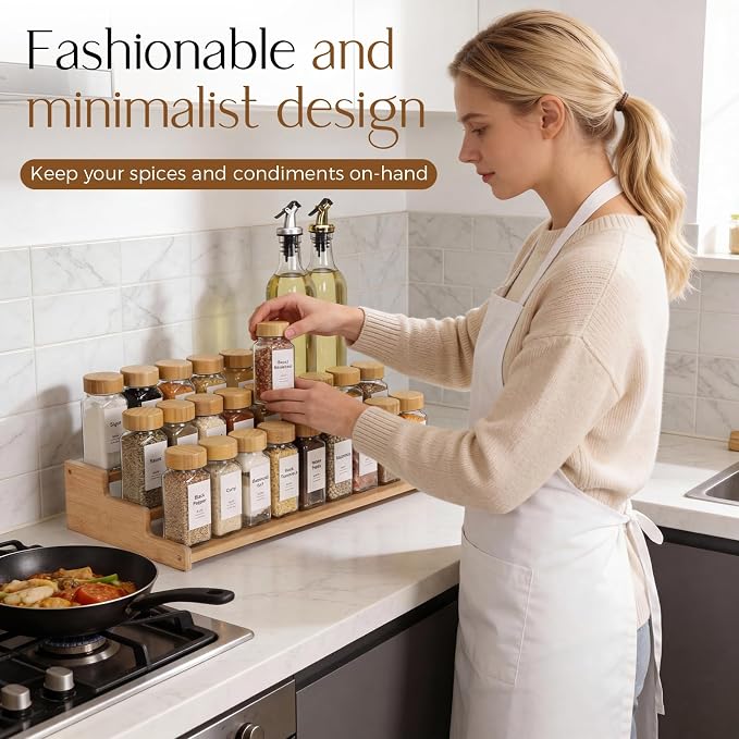 Spice Rack Organizer for Cabinet, 18in Bamboo Tiered Spice Rack，Used for - Image 3