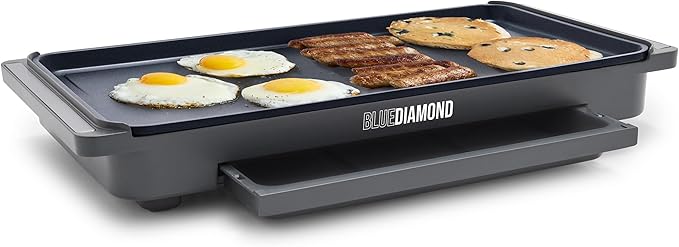 Blue Diamond 20” x 10.5” Extra Large Electric Griddle, Healthy Ceramic Nonstick by BlueDiamondCookware