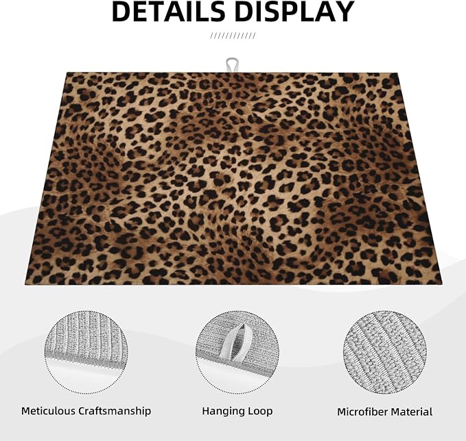 Brown Leopard Dish Drying Mat Black Cheetah Skin Wild Animal Print Drying Rack - Image 2