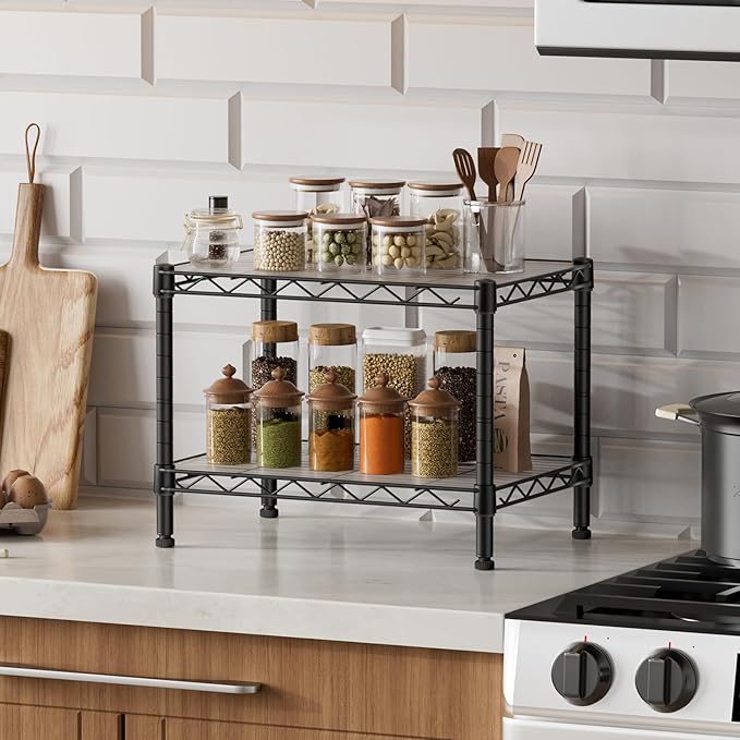 SINGAYE 2 Small Shelves Kitchen Storage Shelf Wire Shelving Unit Metal Shelf - Image 2