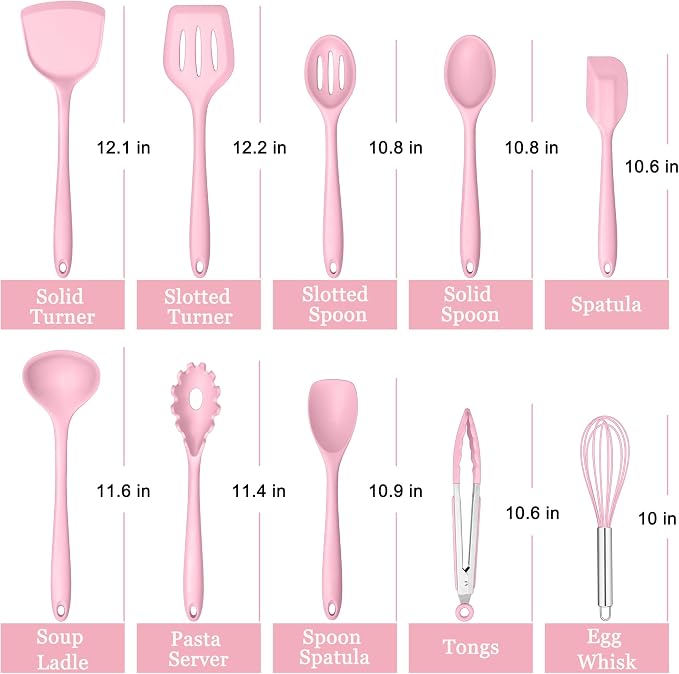 E-far Pink Silicone Cooking Utensils Set, 10-Piece Kitchen Utensil Set - Image 2