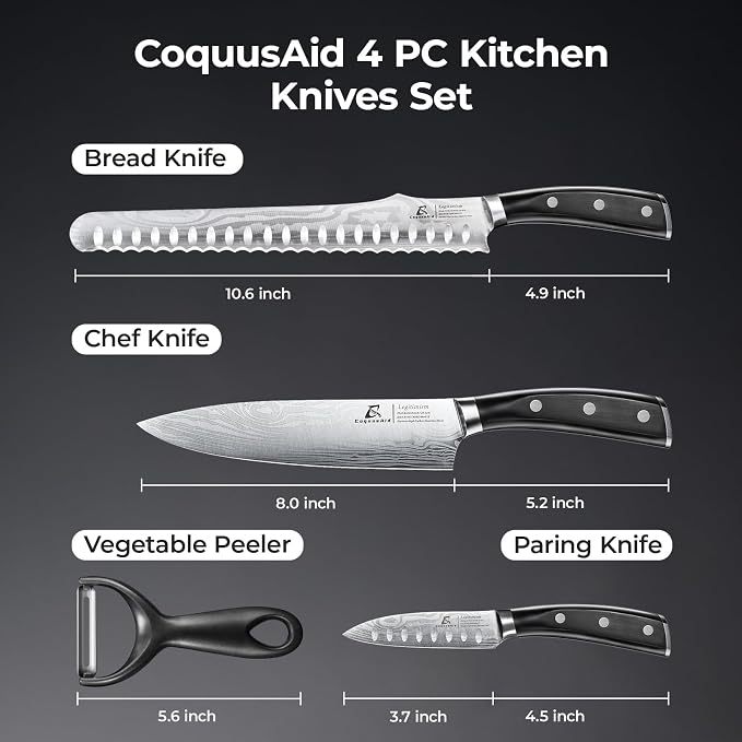 CoquusAid Kitchen Knives Set, Razor Sharp High Carbon Stainless Steel Knife Set - Image 3