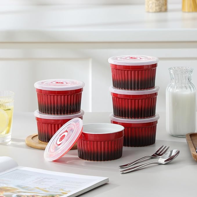 vancasso 6 oz Ramekins with Lid, Porcelain Creme Brulee Souffle Dishes - Image 9