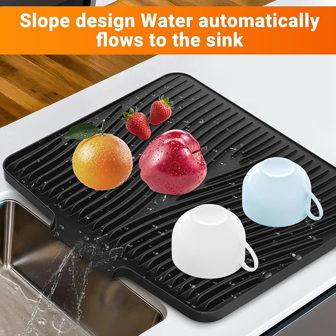 Silicone Dish Drying Mat for Kitchen Counter, Dish Drying Pad, Non-Slip Drain - Image 4