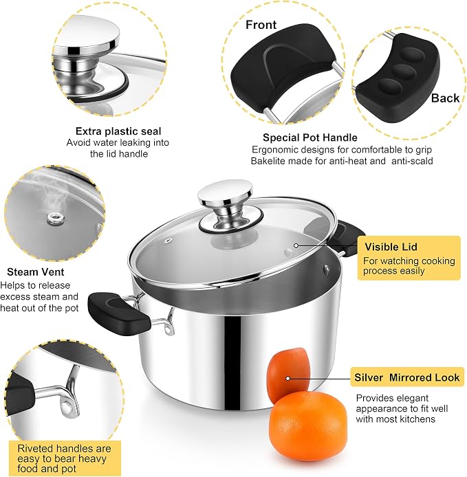 4 Quart 3-Ply Cooking Stock Pot - Image 3