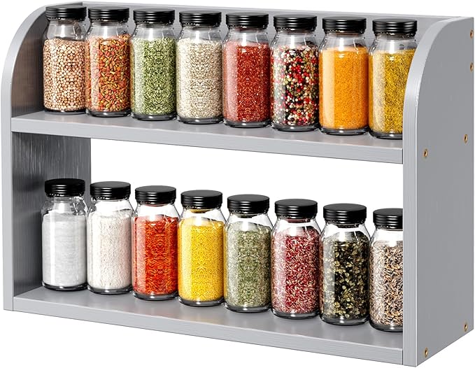 ROMGUAR CRAFT 2 Tier Bamboo Spice Rack, Countertop or Wall Mounting Wood Spice by ROMGUAR+CRAFT