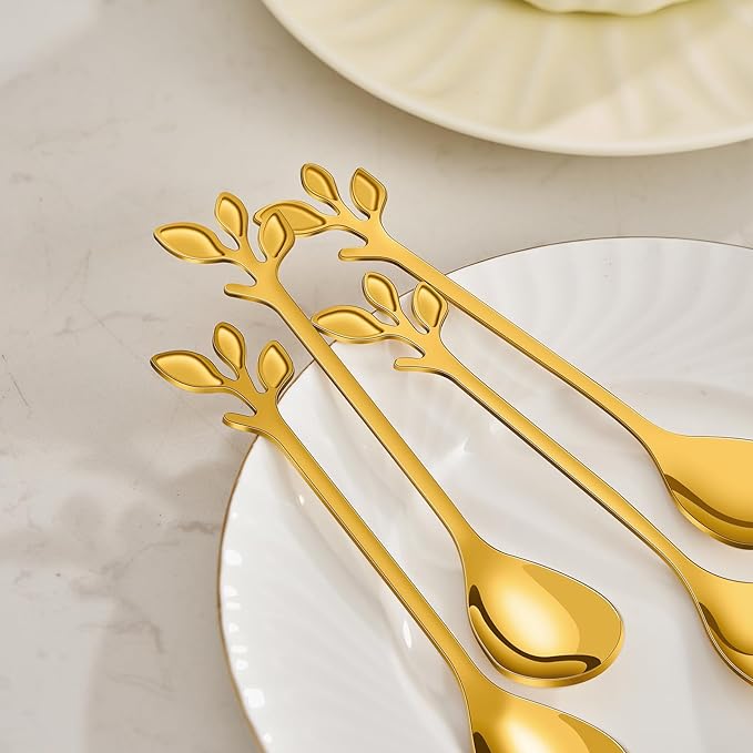 AnSaw Elegant Gold Leaf Coffee Spoons - Image 3