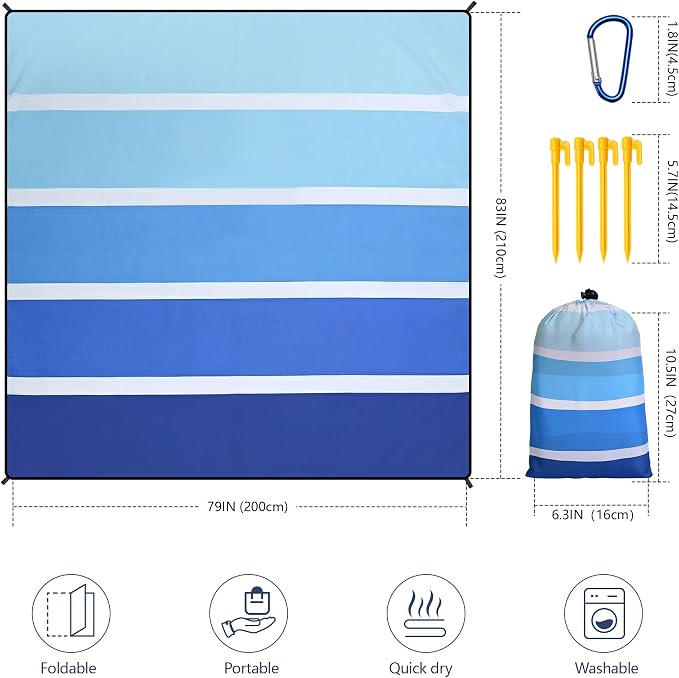 WIWIGO Beach Blanket Waterproof Sandproof Beach Mat 79" X 83"/10'x9'for 2-8 - Image 2