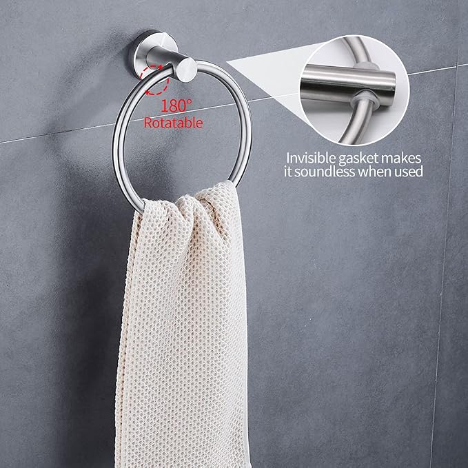 2pcs Brushed Nickel Toilet Paper Holder and Towel Ring Set, Stainless Steel - Image 2