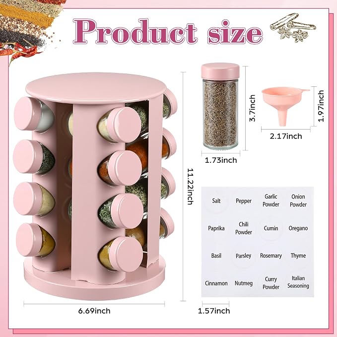 Yungyan Pink Rotating Spice Rack Seasoning Organizer - Image 2