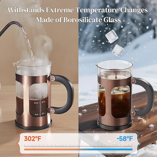 Veken French Press Coffee Maker 21oz 0.6 L, Single Serve Small Pot, Heat - Image 3