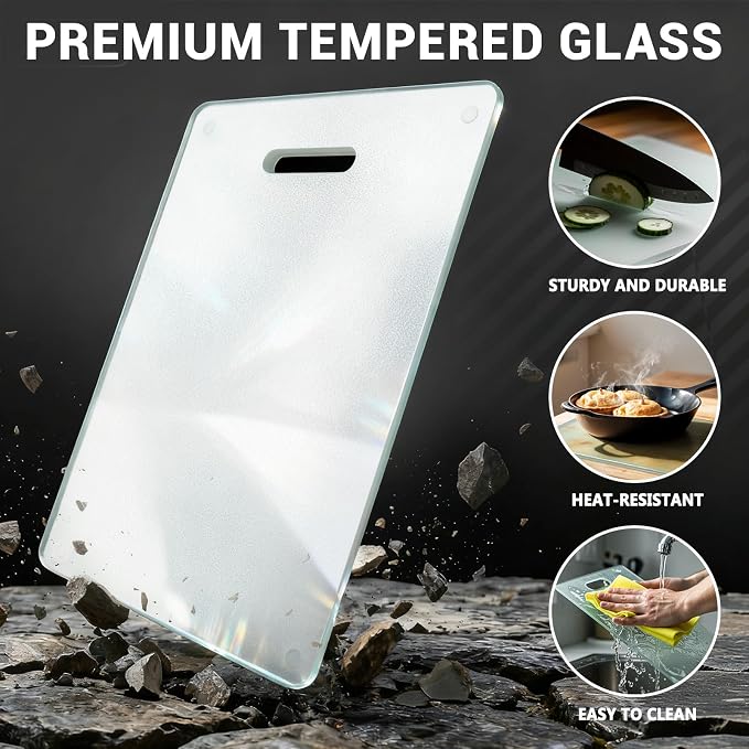 Tempered Glass Cutting Board for Kitchen Counter, Plastic Free, Scratch - Image 3
