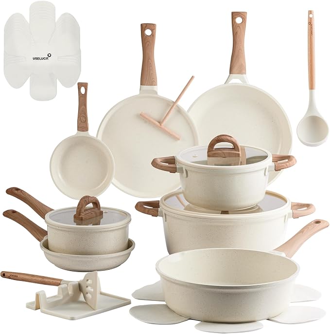 22 Pcs Pots and Pans Set Non Stick Non-Toxic Ceramic Kitchen Cookware Sets by useluck
