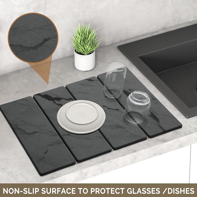 Large Stone Dish Drying Mat for Kitchen Counter, Foldable Water Absorbing - Image 4