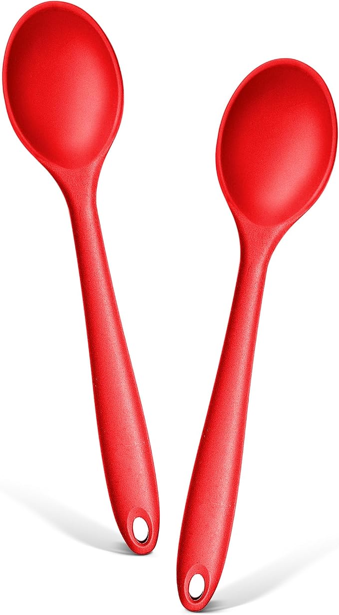 E-far Silicone Cooking Spoon Set of 2, Heat Resistant Kitchen Spoons Utensils by E-far