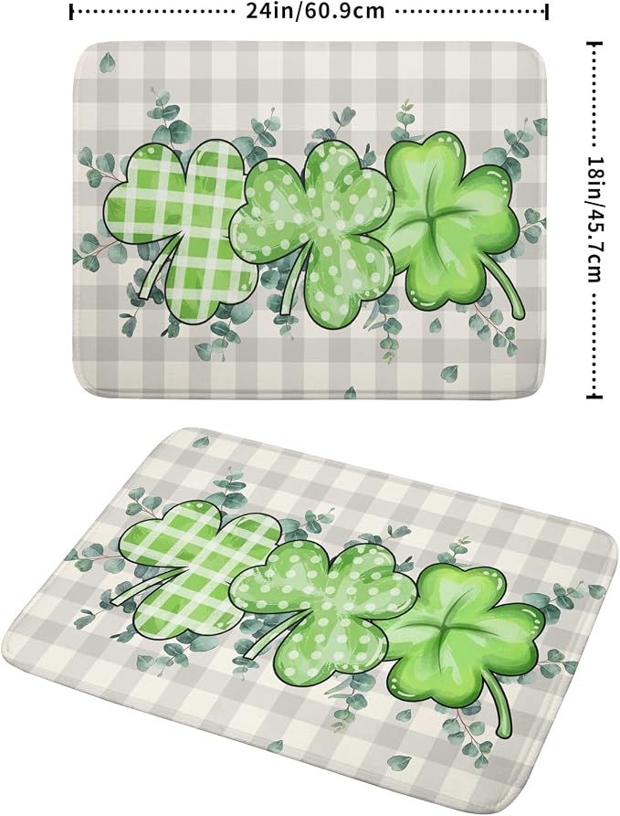 Giwawa Patrick Dish Drying Mat for Kitchen Green Clovers Grey Buffalo Plaids - Image 2